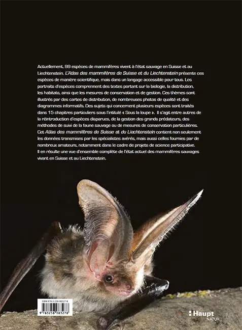 Rückseitencover Atlas des mammifères de Suisse et du Liechtenstein